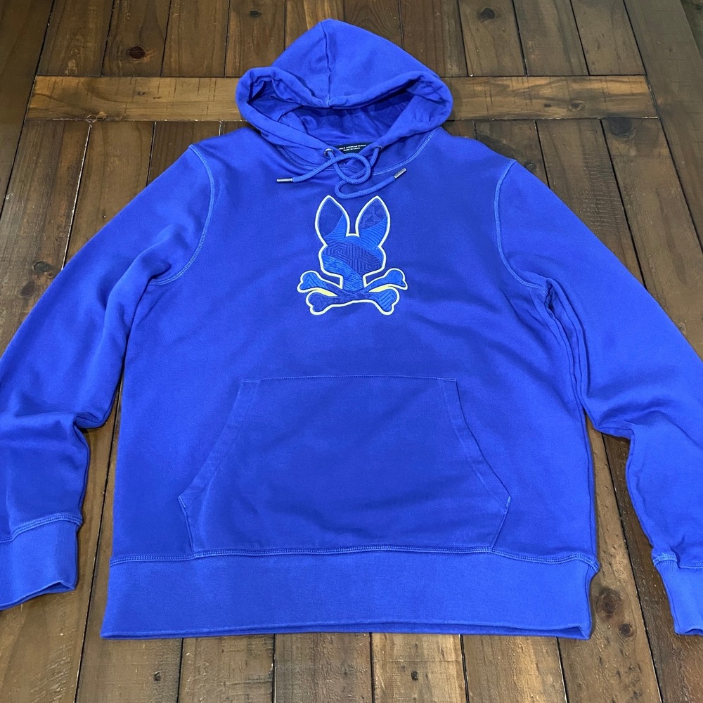 Psycho Bunny Mens Blue Graphic Pullover Hoodie Sweatshirt Size Small